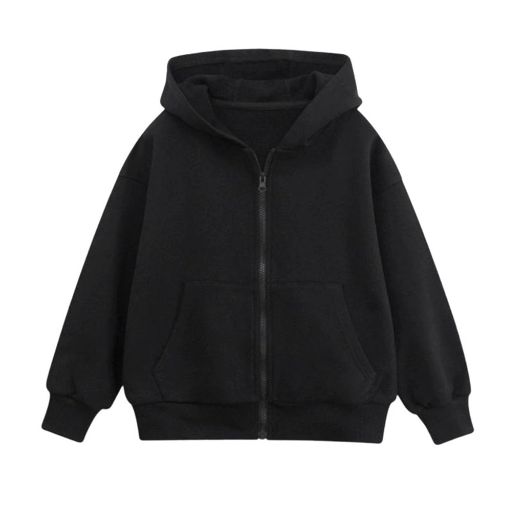 Kids Girls Boys Zipper Long Sleeves Pullover Solid Color Hoodie Sweatshirt Zip Up Hooded School Wear Jacket Sweat Hoodie Casual Warm Coats Top Childrens Unisex