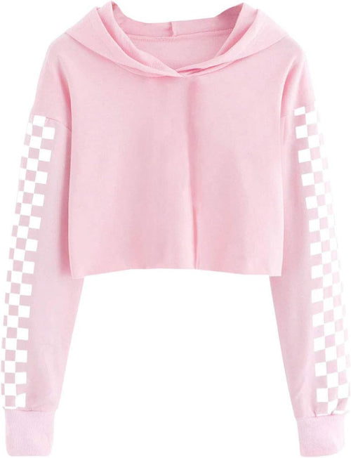 Kids Hoodies For Girls Crop Top Plaid Long Sleeve T Shirts Boys Hooded Sweatshirt Casual Clothes