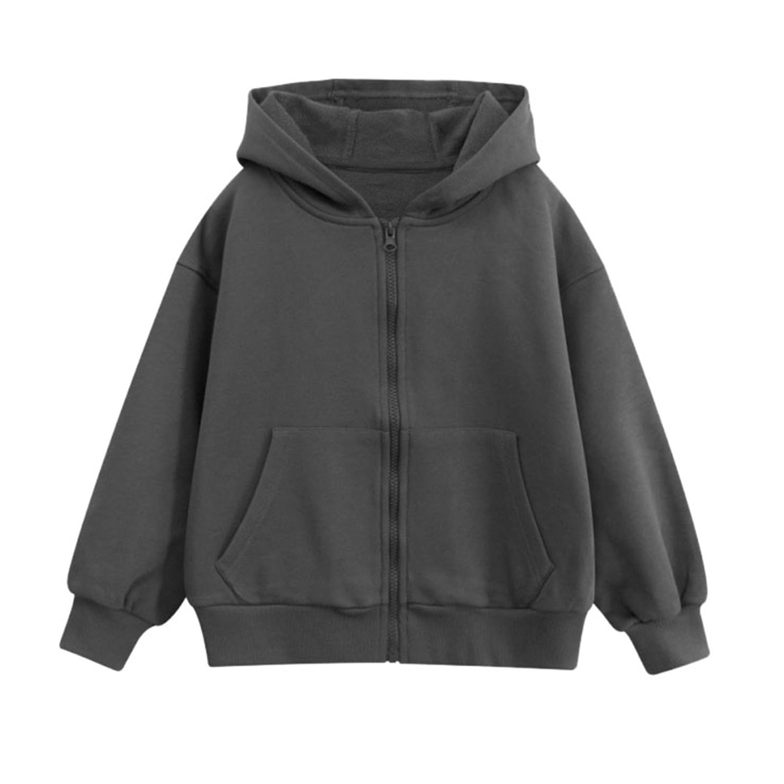 Kids Girls Boys Zipper Long Sleeves Pullover Solid Color Hoodie Sweatshirt Zip Up Hooded School Wear Jacket Sweat Hoodie Casual Warm Coats Top Childrens Unisex