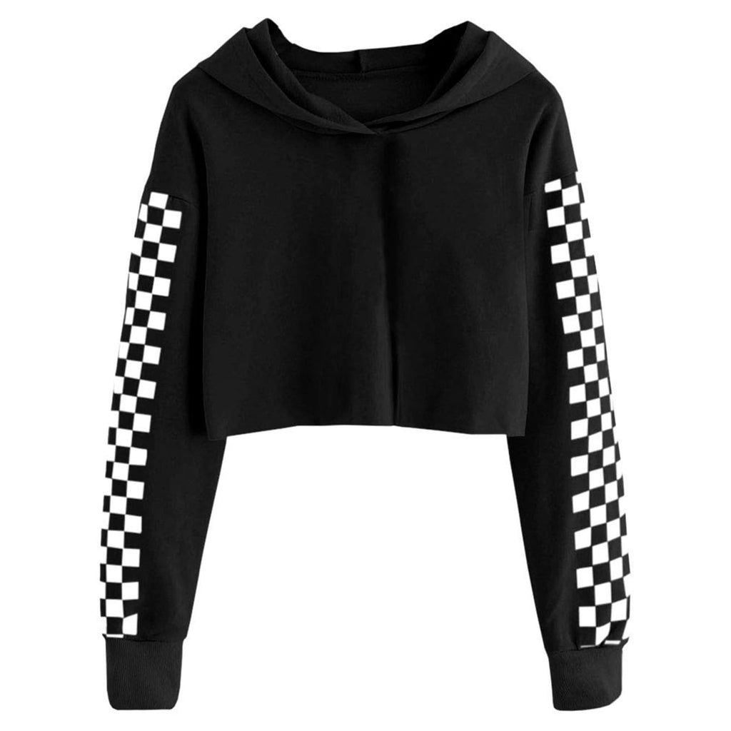 Kids Hoodies For Girls Crop Top Plaid Long Sleeve T Shirts Boys Hooded Sweatshirt Casual Clothes
