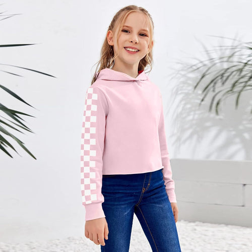 Kids Hoodies For Girls Crop Top Plaid Long Sleeve T Shirts Boys Hooded Sweatshirt Casual Clothes