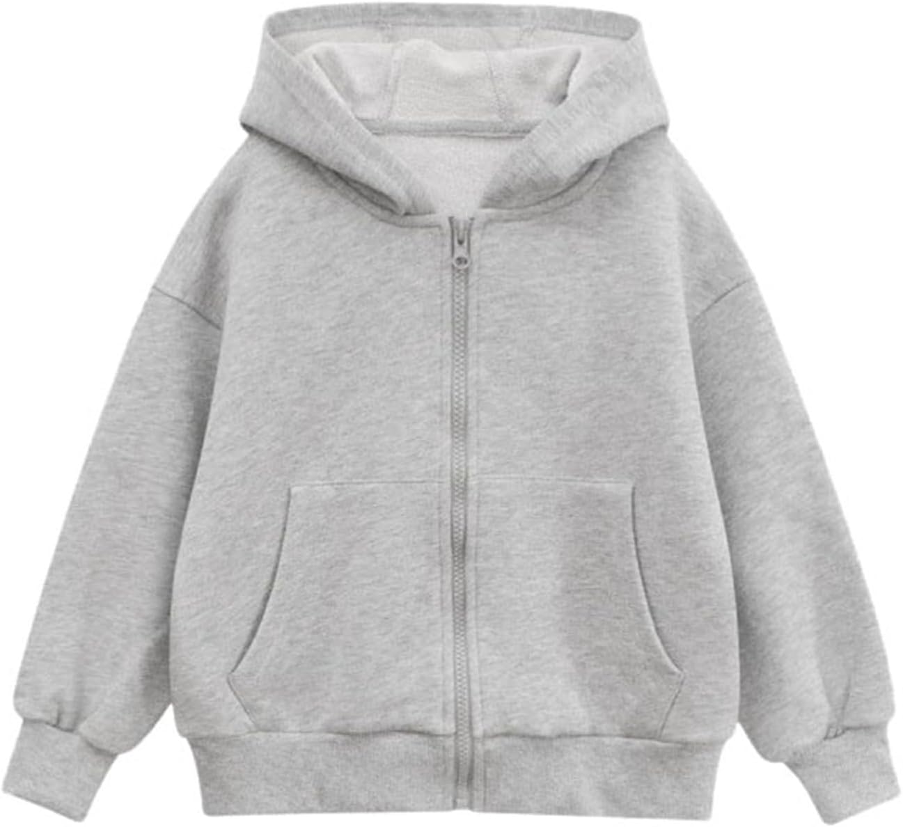 Kids Girls Boys Zipper Long Sleeves Pullover Solid Color Hoodie Sweatshirt Zip Up Hooded School Wear Jacket Sweat Hoodie Casual Warm Coats Top Childrens Unisex