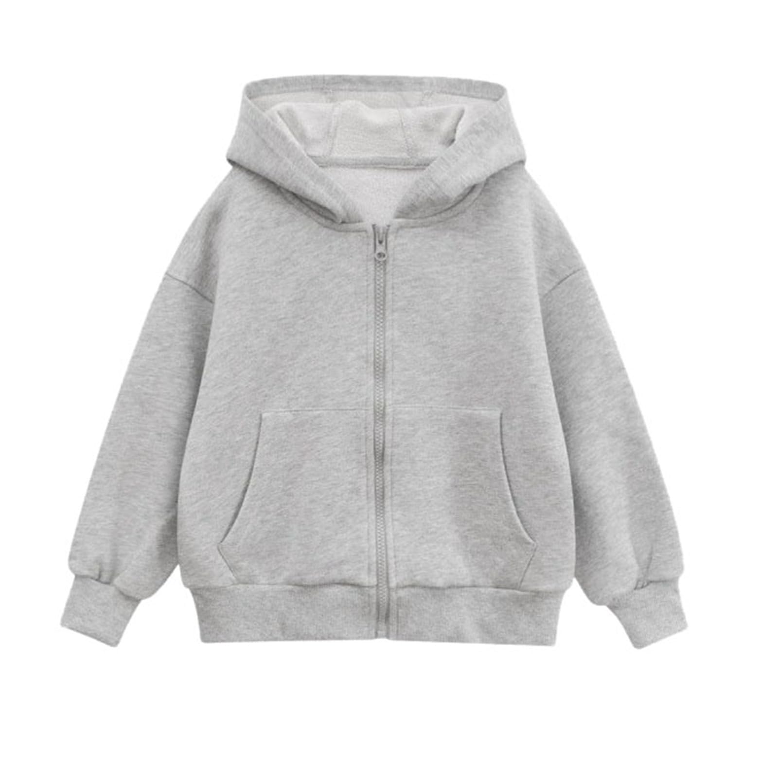 Kids Girls Boys Zipper Long Sleeves Pullover Solid Color Hoodie Sweatshirt Zip Up Hooded School Wear Jacket Sweat Hoodie Casual Warm Coats Top Childrens Unisex