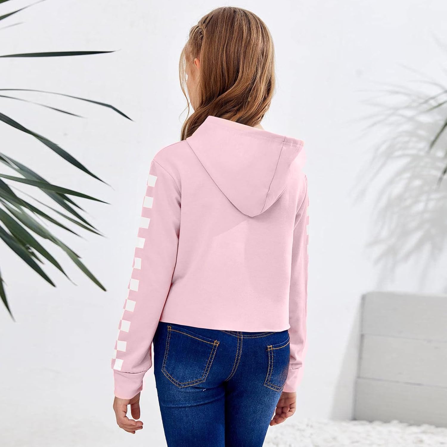 Kids Hoodies For Girls Crop Top Plaid Long Sleeve T Shirts Boys Hooded Sweatshirt Casual Clothes