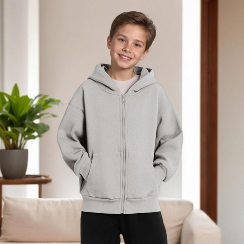 Kids Girls Boys Zipper Long Sleeves Pullover Solid Color Hoodie Sweatshirt Zip Up Hooded School Wear Jacket Sweat Hoodie Casual Warm Coats Top Childrens Unisex